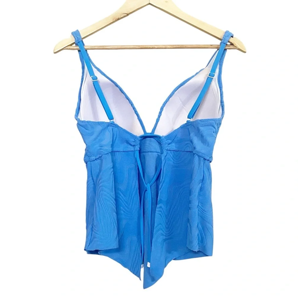 New Bar Ill Blue Textured Terry Hankey Beachwear Swim Tankini Top